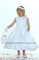 Flower Girl Dress Style 5036- White Sleeveless All Satin Dress With Cu