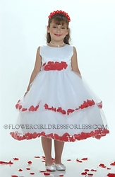 White Sleeveless Double Layer Satin And Tulle with Red Petal Dress