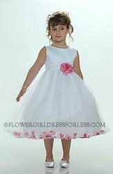 White or Ivory Sleeveless Satin And Tulle Petal Dress With Hot Pink 