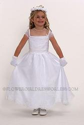 Flower Girl Dress Style 218 White- Bridal Organza With Beaded Trim and