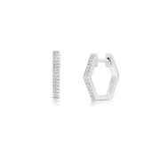 White Gold 1/10ctw Diamond Pave Hexagon Hoop Earrings